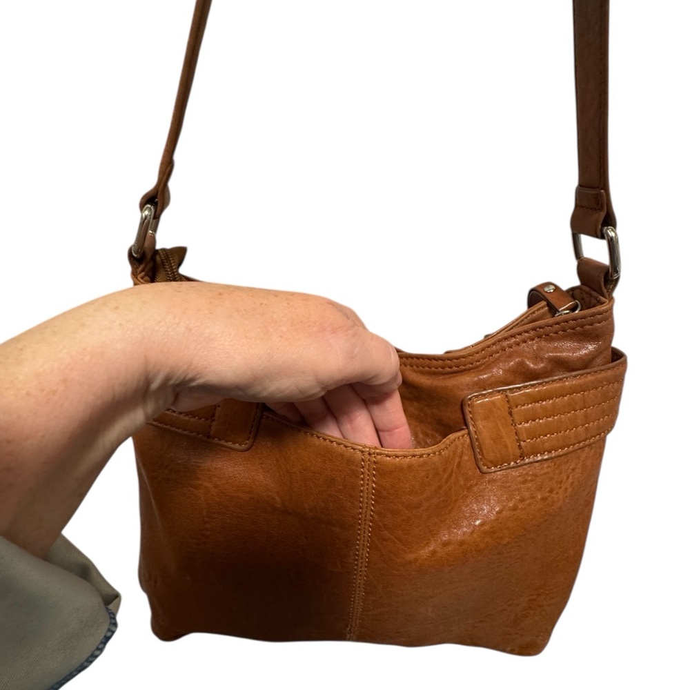 Perlina NY Brown Leather Hobo Bag, SUPER Soft Slouch Shoulder W/Buckle Accent - Picture 9 of 14